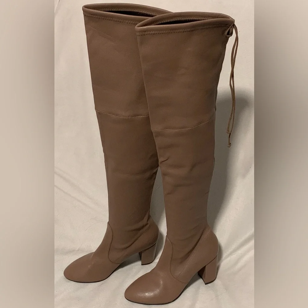 NEW Stuart Weitzman Zuzanna Over The Knee Stretch Taupe Leather Boot Size 8